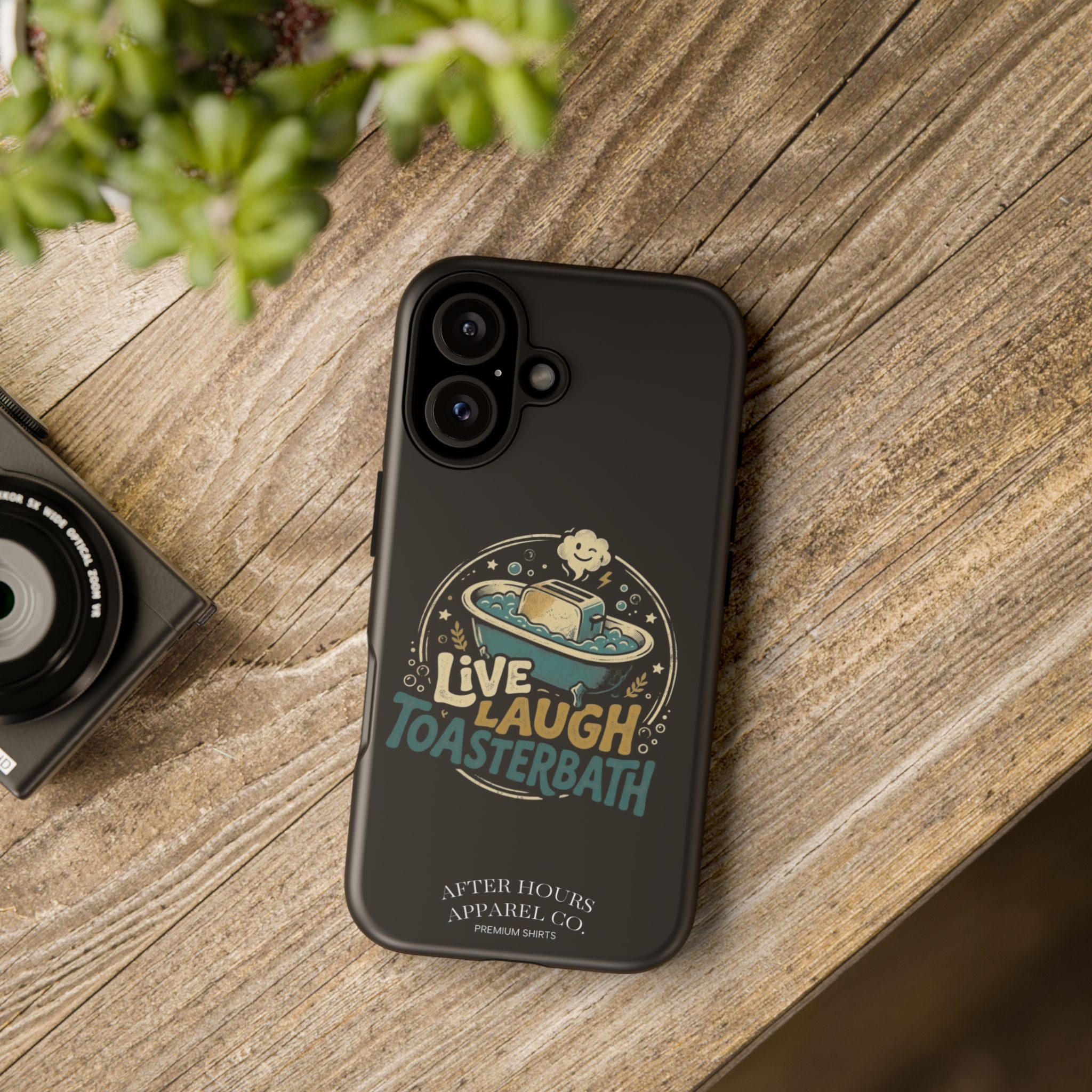 Live Laugh Toasterbath Phone Case — Cute Retro Butter in Bathtub Design