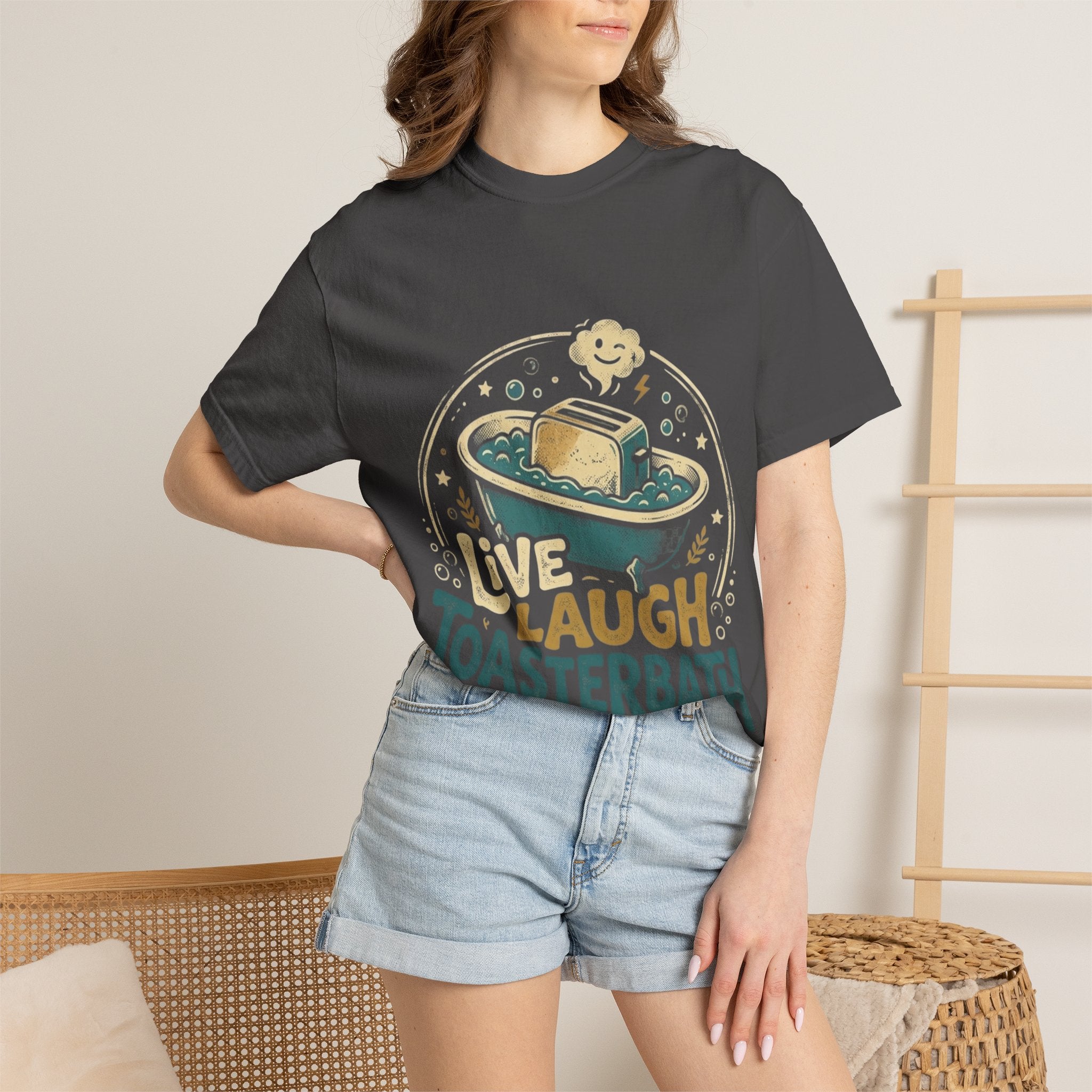 Live Laugh Toasterbath T-Shirt — Funny Retro Kitchen Graphic Tee