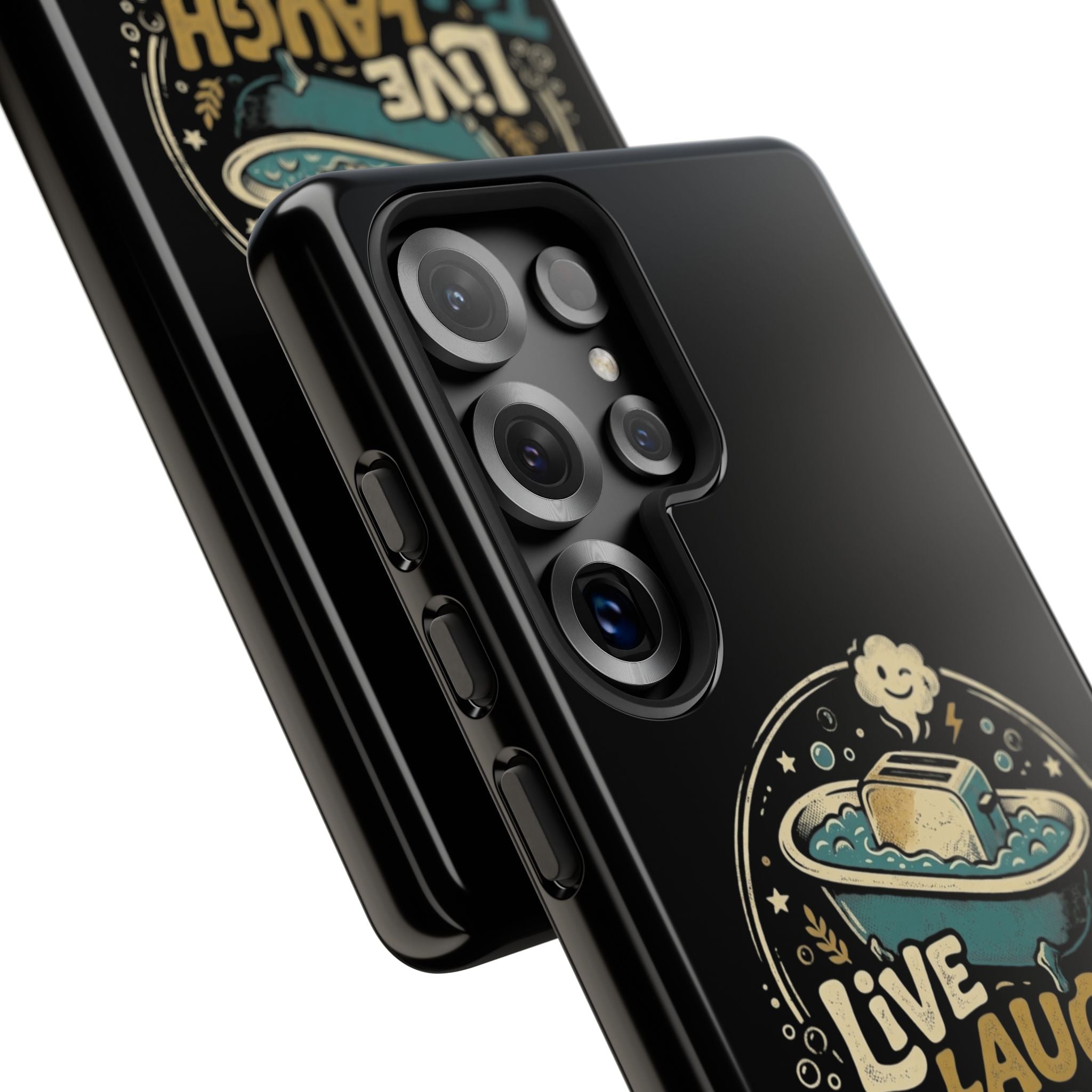 Live Laugh Toasterbath Phone Case — Cute Retro Butter in Bathtub Design