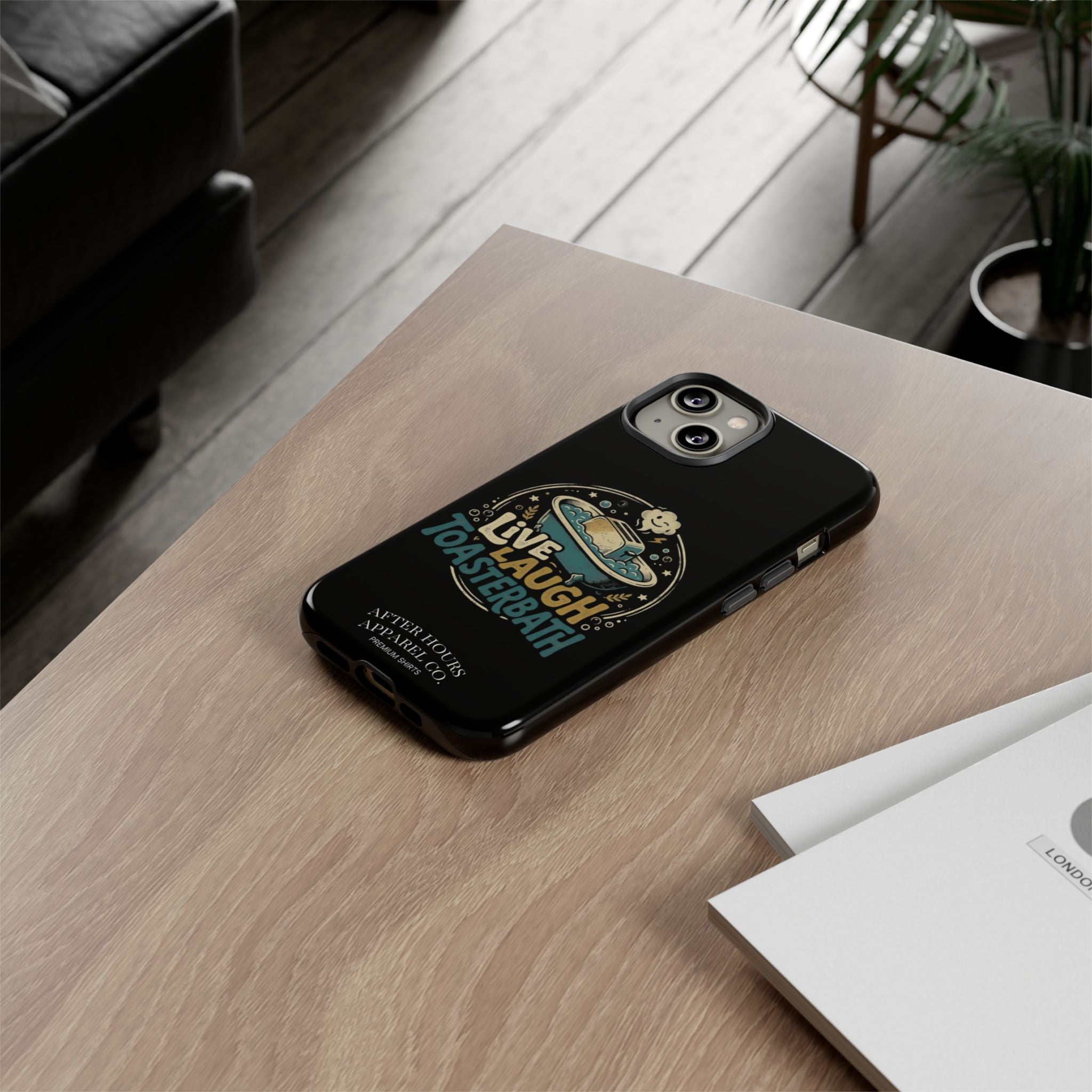 Live Laugh Toasterbath Phone Case — Cute Retro Butter in Bathtub Design