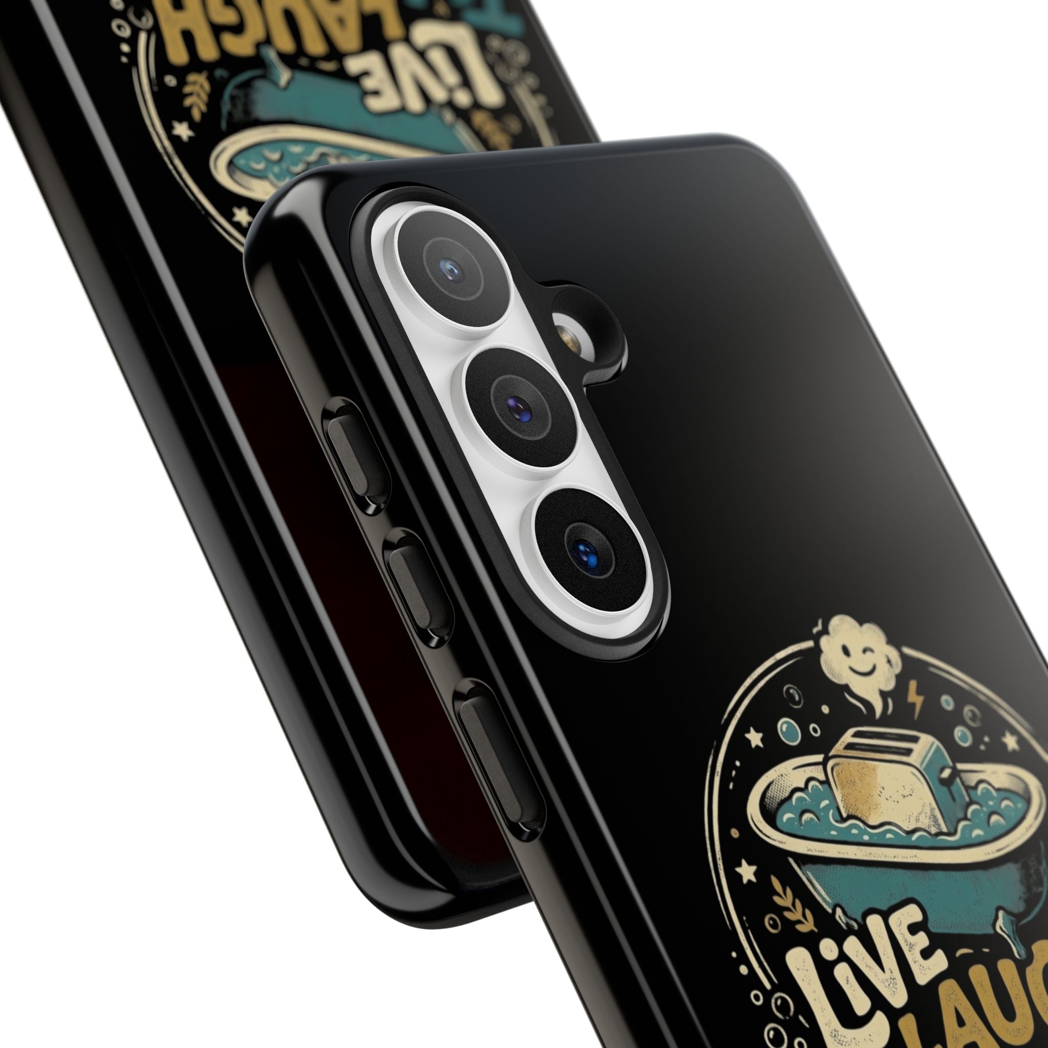 Live Laugh Toasterbath Phone Case — Cute Retro Butter in Bathtub Design