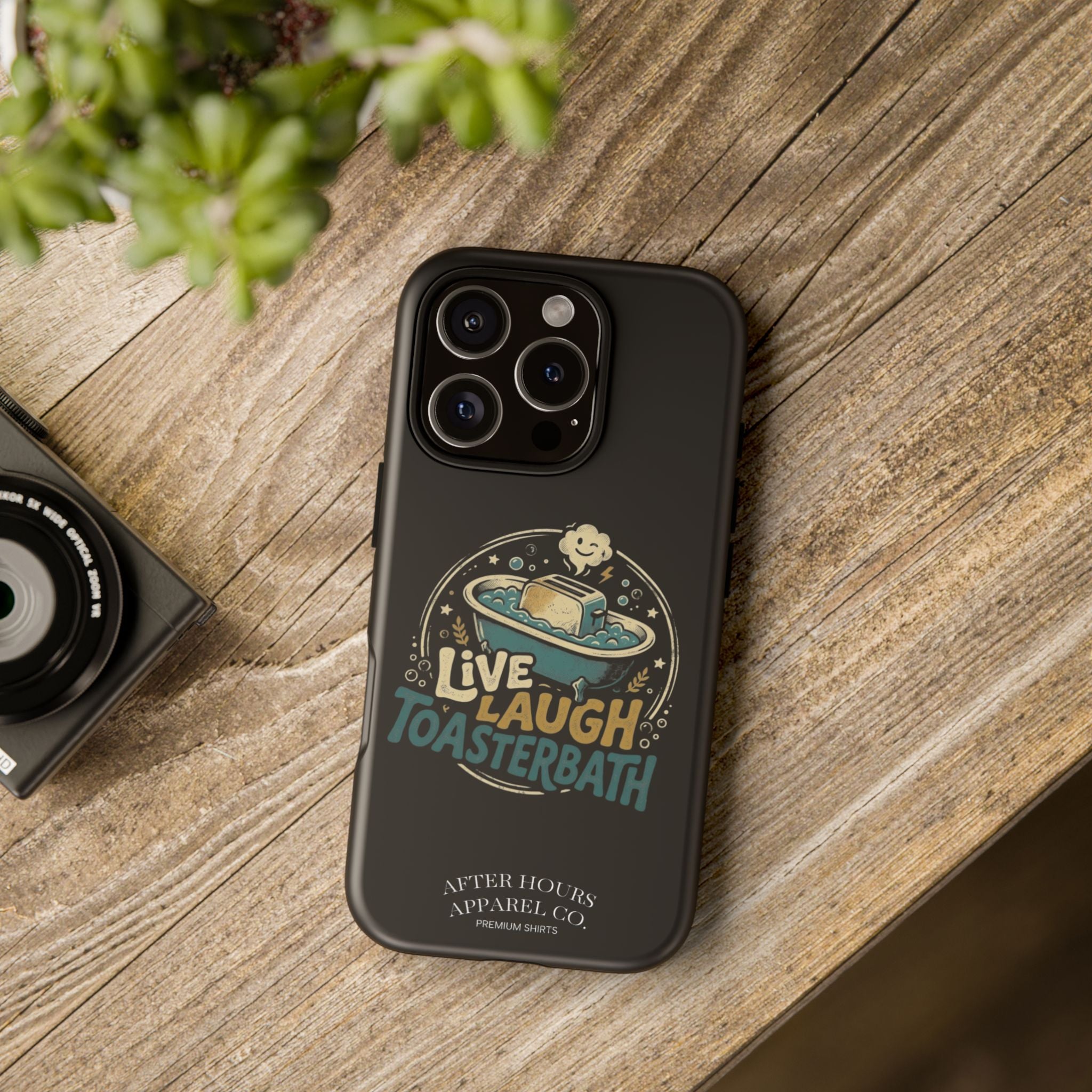 Live Laugh Toasterbath Phone Case — Cute Retro Butter in Bathtub Design