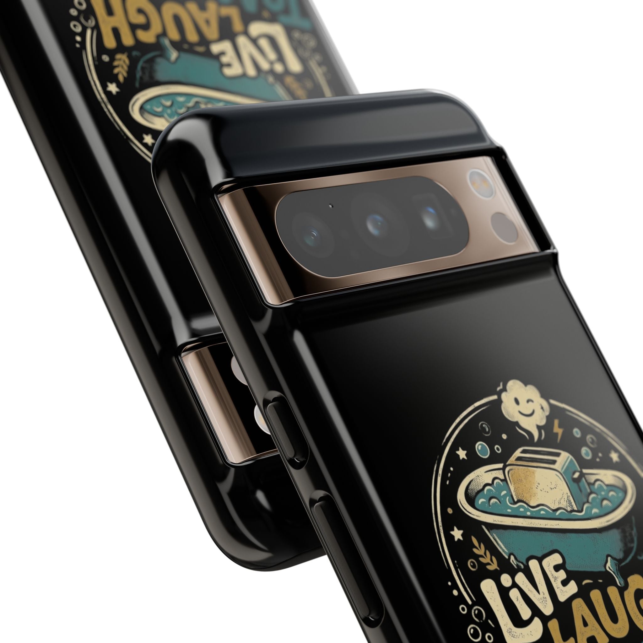 Live Laugh Toasterbath Phone Case — Cute Retro Butter in Bathtub Design