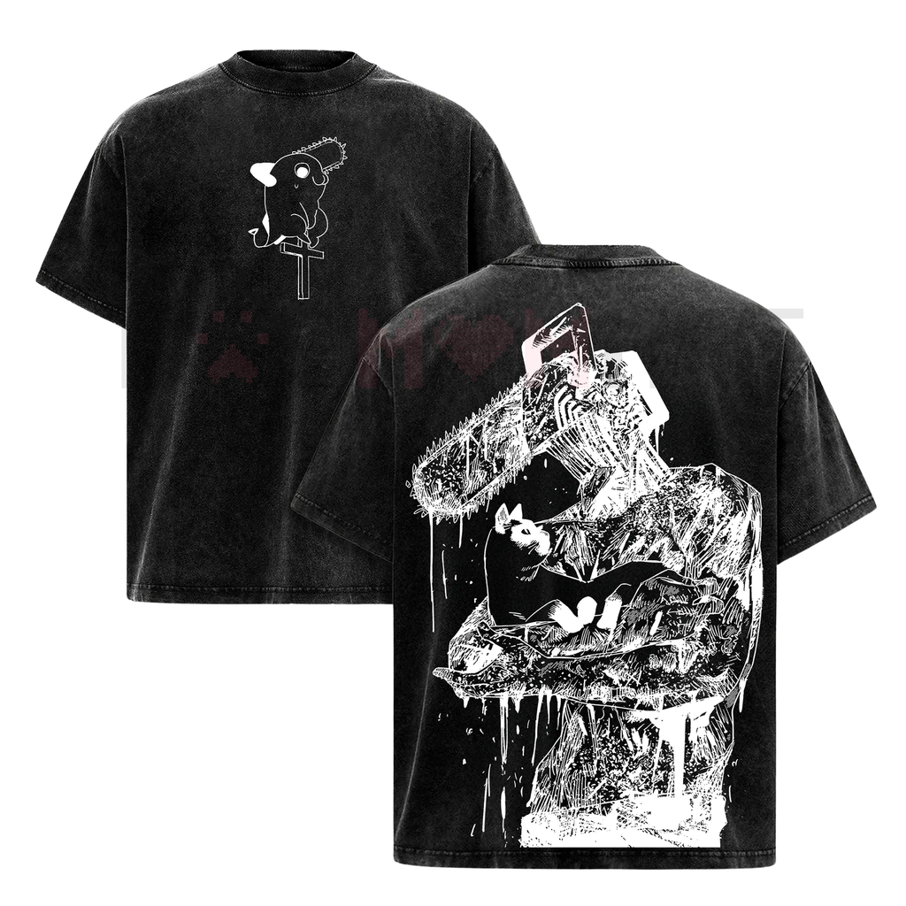 Chainsaw Man Denji T-Shirt – Vintage Washed Oversized Heavy Cotton Tee