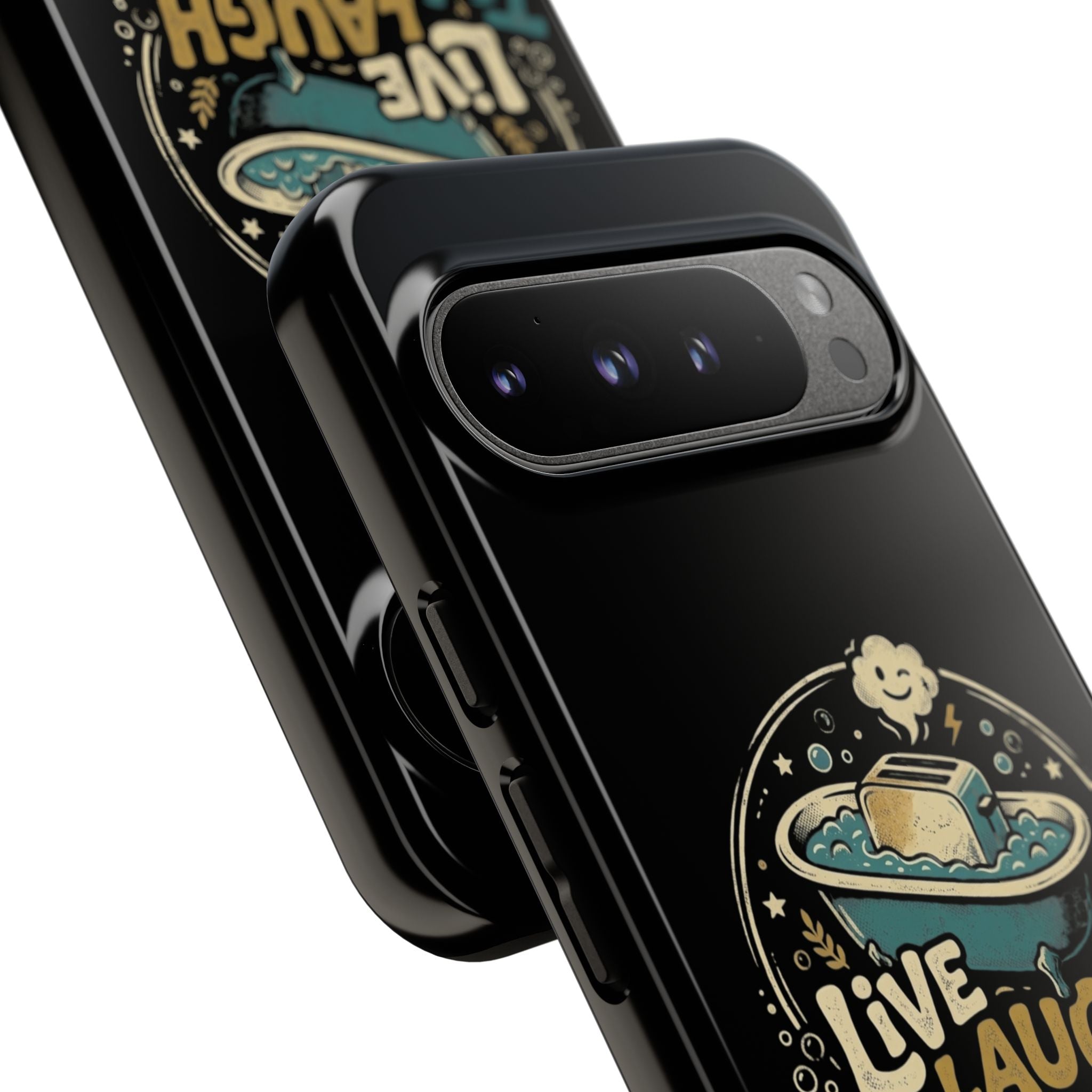 Live Laugh Toasterbath Phone Case — Cute Retro Butter in Bathtub Design