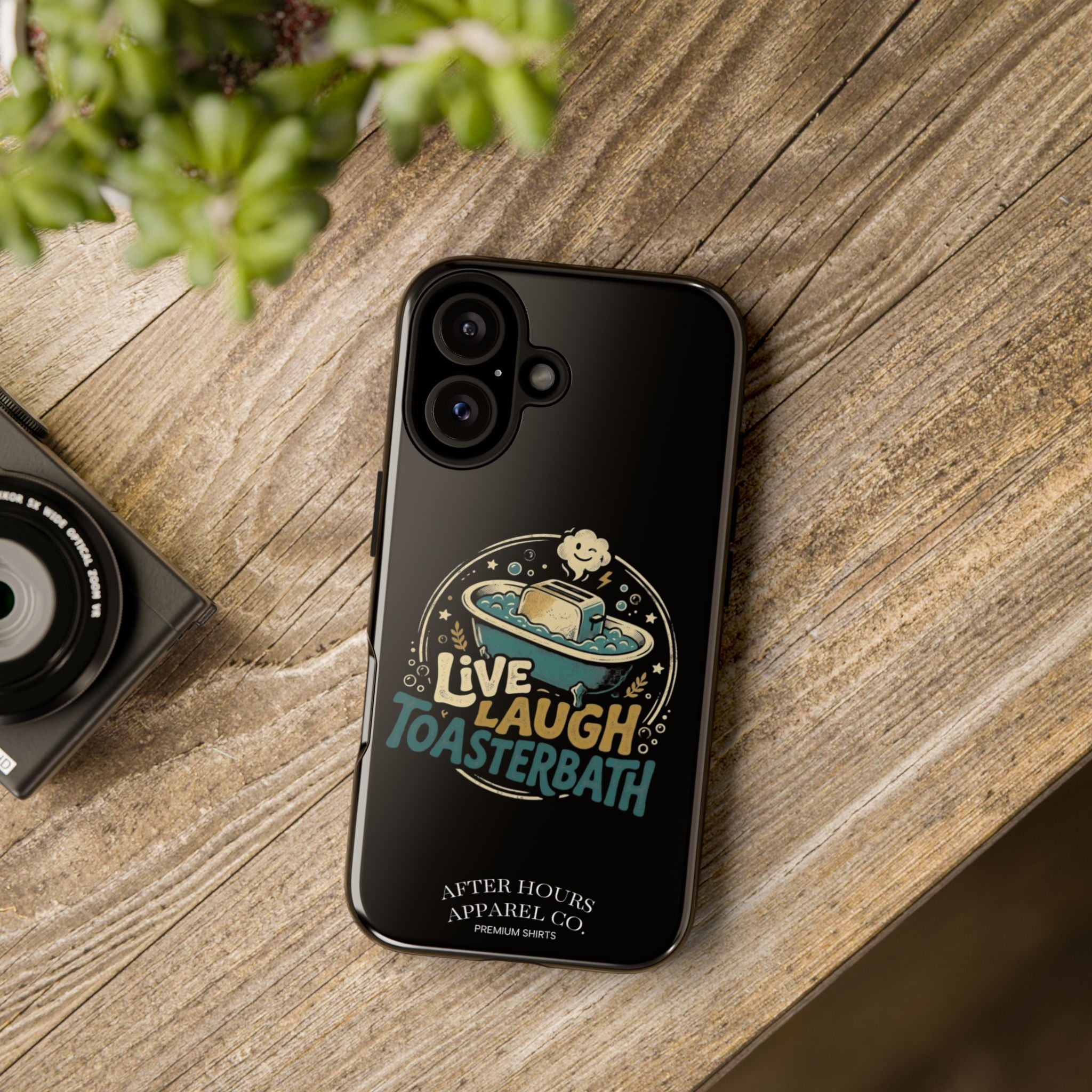 Live Laugh Toasterbath Phone Case — Cute Retro Butter in Bathtub Design