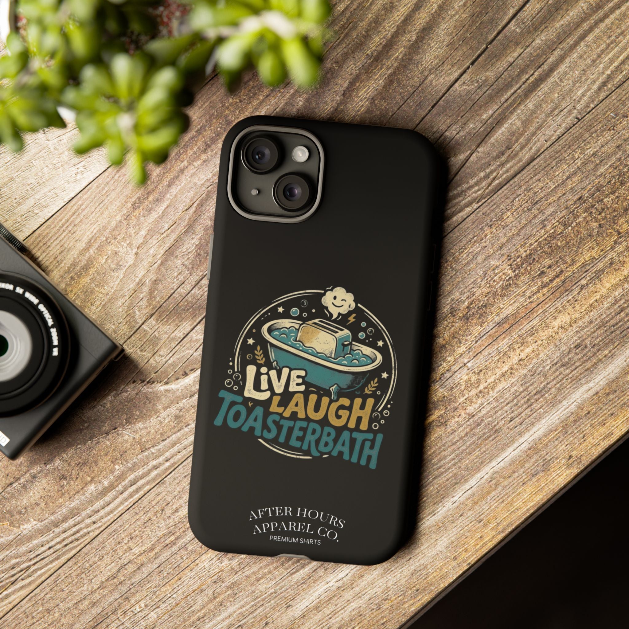 Live Laugh Toasterbath Phone Case — Cute Retro Butter in Bathtub Design